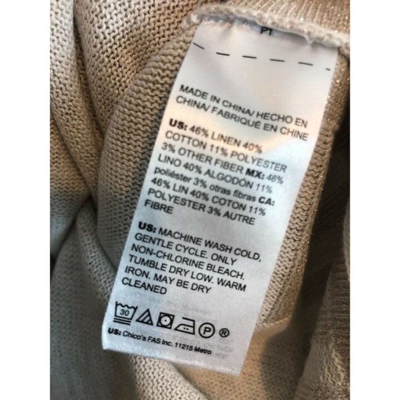 Chicos size 2 Large short sleeve sweater Beige Stripe Womans Metallic Womens‎ - Picture 5 of 11